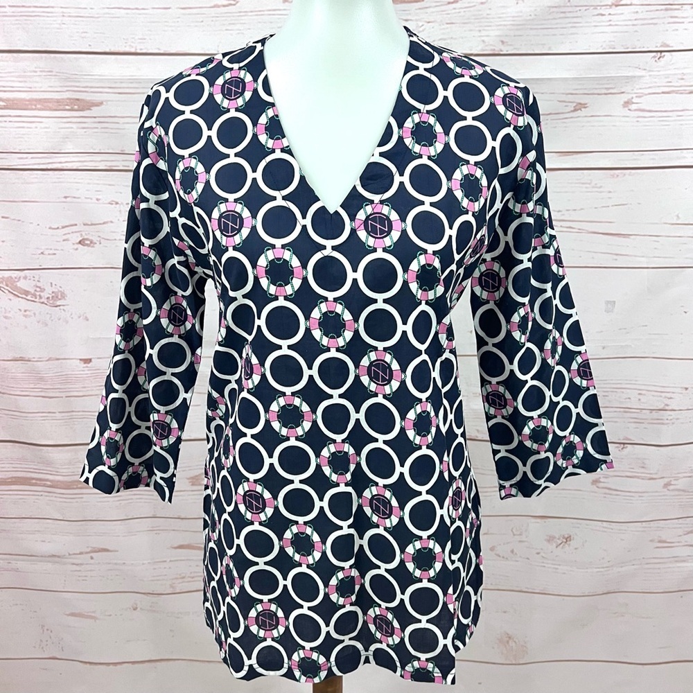 NWOT Tracy Negoshian Navy Nautical Life Raft Lightweight Tunic Top